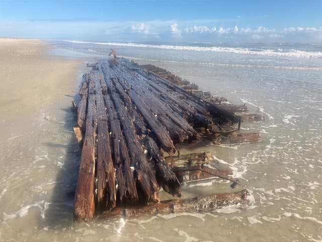 <p>Part of a shipwreck was revealed at a North Carolina beach</p>