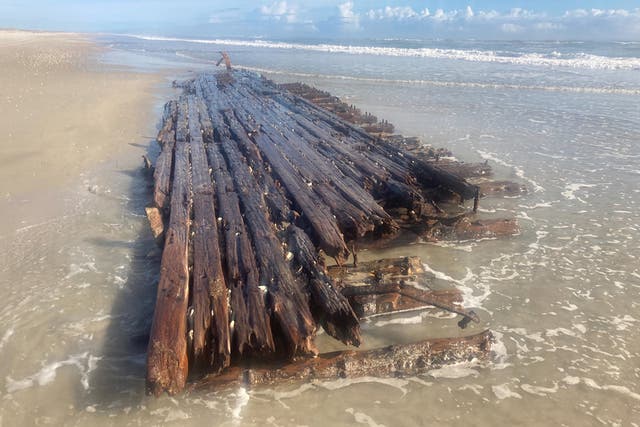 <p>Part of a shipwreck was revealed at a North Carolina beach</p>