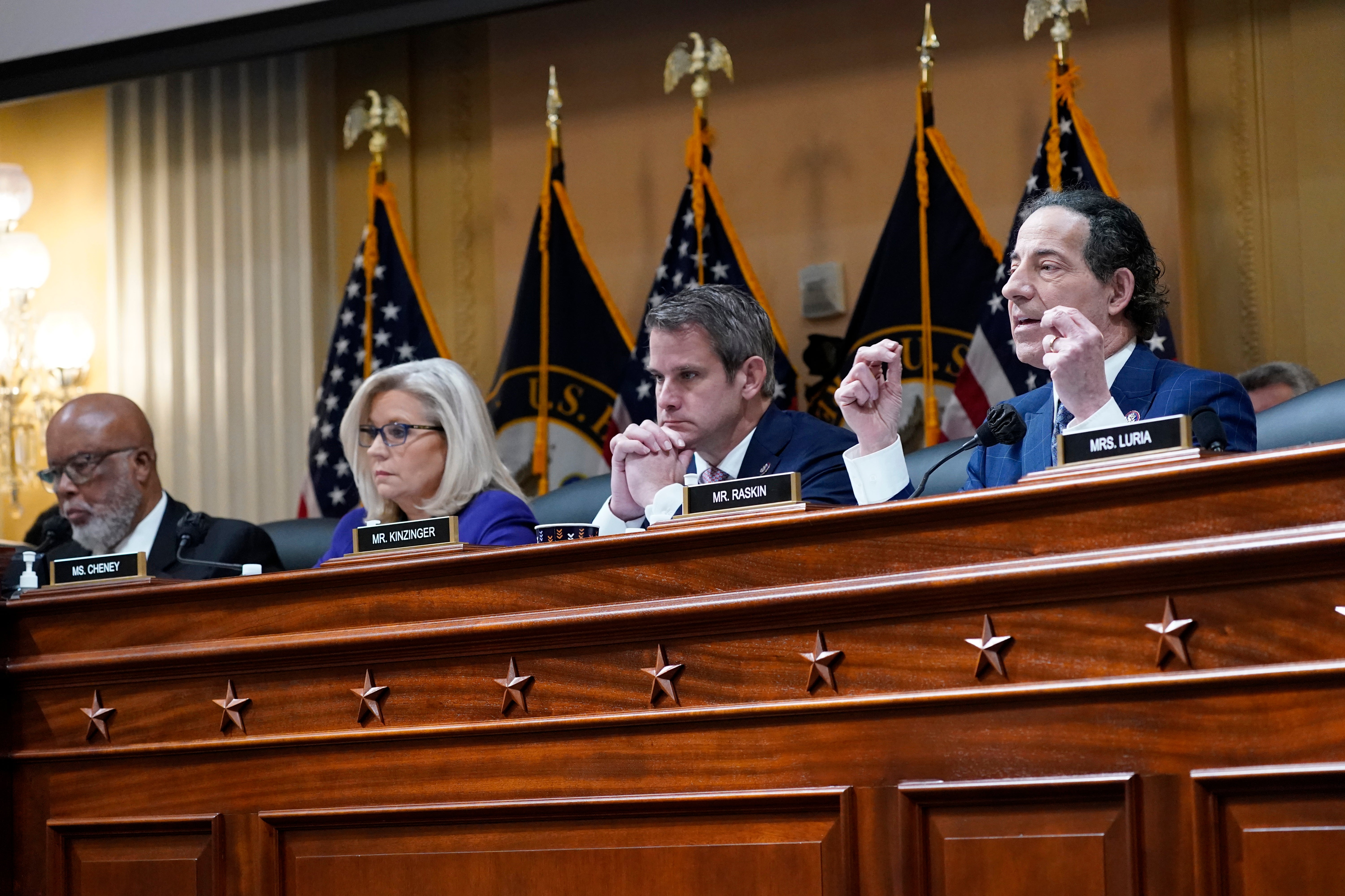 Rep. Jamie Raskin, D-Md., left, speaks as the House select committee investigating the Jan. 6 attack on the U.S. Capitol.
