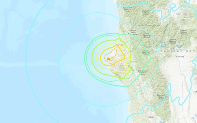 Un mapa del área afectada compartido por el USGS