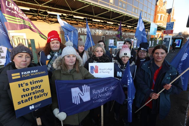Hundreds of appointments and services have been hit as nurses take to the picket lines across Northern Ireland for the second time in a week (Liam McBurney/PA)