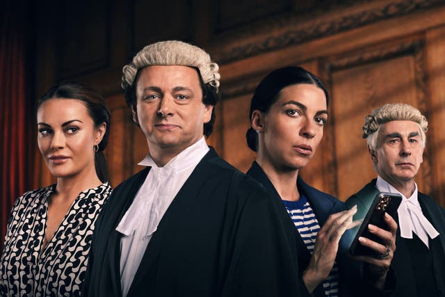 <p>Chanel Cresswell, Michael Sheen, Natalia Tena and Simon Coury in ‘Vardy v Rooney: A Courtroom Drama'</p>