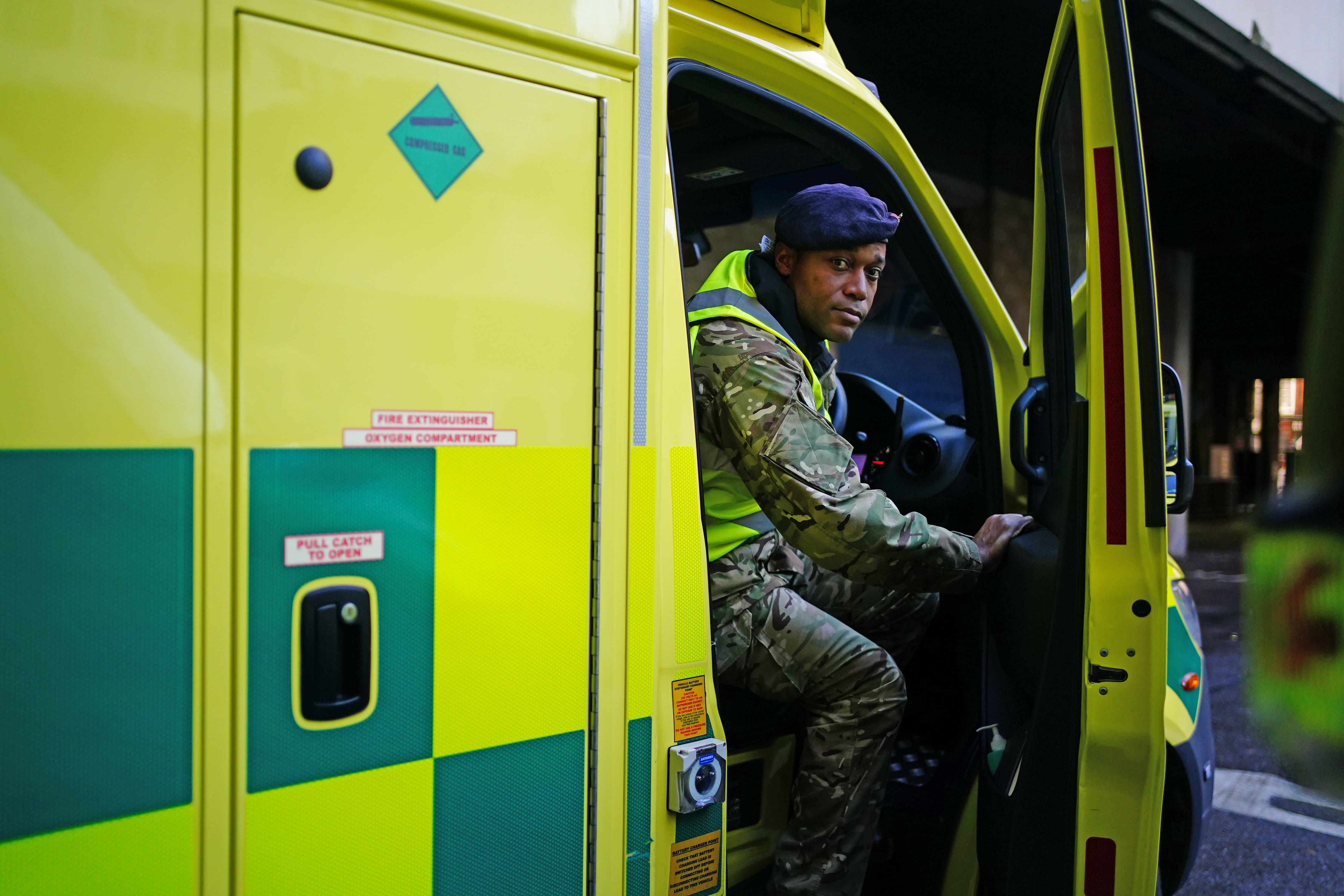 Military personnel from the Household Division take part in ambulance driver training at Wellington Barracks in London, as they prepare to provide cover for ambulance workers on December 21 and 28 when members of the Unison, GMB and Unite unions take industrial action over pay. Paramedics, ambulance technicians and call handlers will walk out in England and Wales on Wednesday in action that will affect non-life threatening calls. Picture date: Tuesday December 20, 2022.