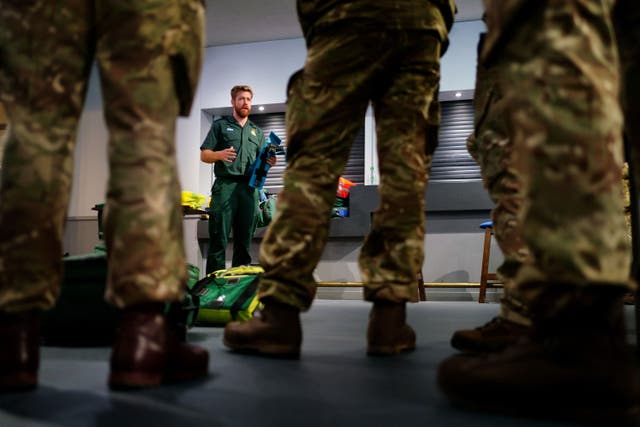 Military personnel from the Household Division take part in ambulance driver training at Wellington Barracks in London (Victoria Jones/PA)