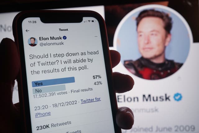 Elon Musk says he will step down as Twitter chief once he finds a successor (Yui Mok/PA)