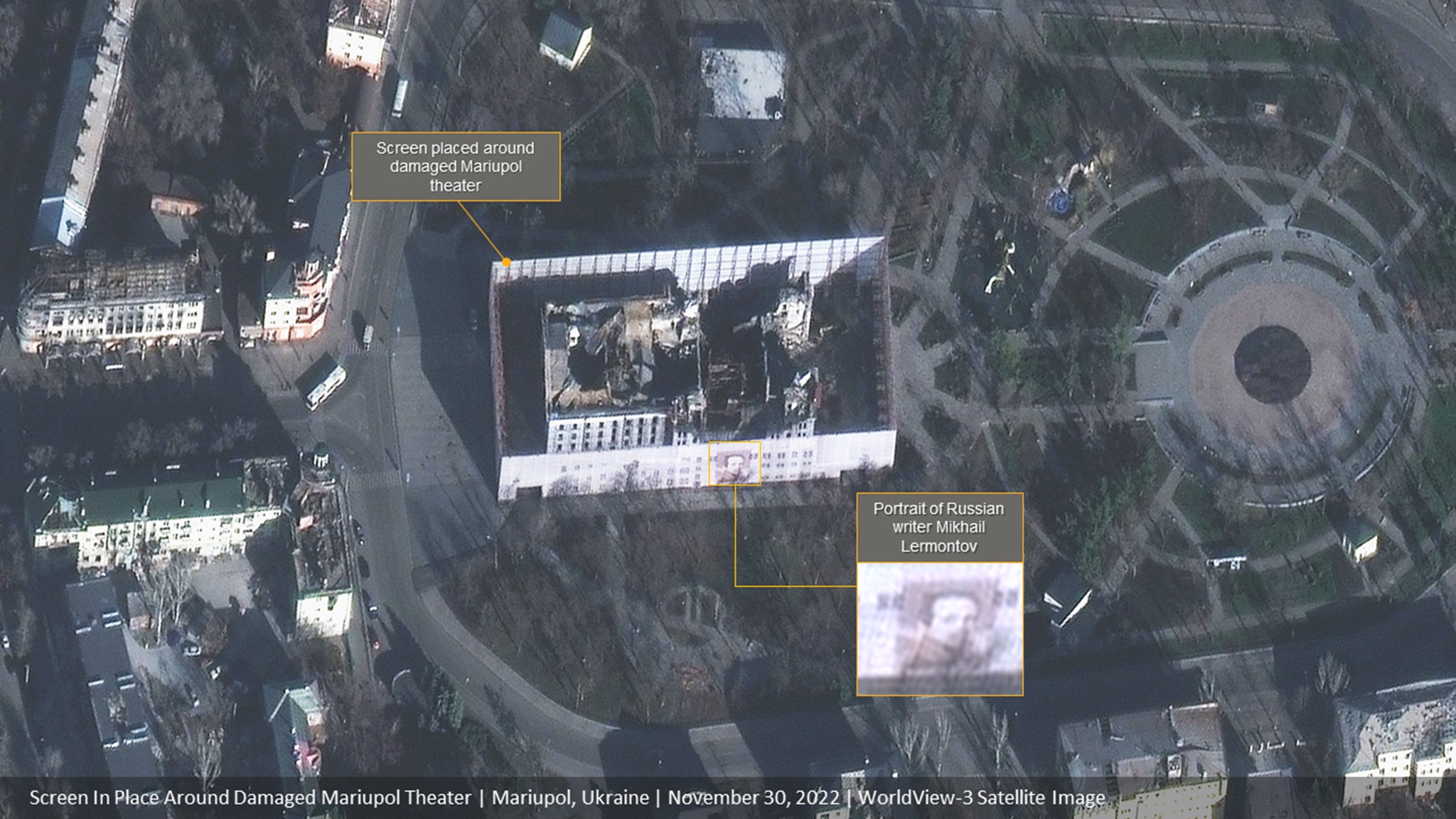 Satellite images show the extent of the devastation after Russian airstrike hits a theatre in Mariupol