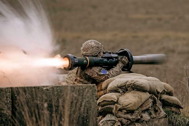 A soldier firing the shoulder-launched NLAW in the field. (Saab/PA)