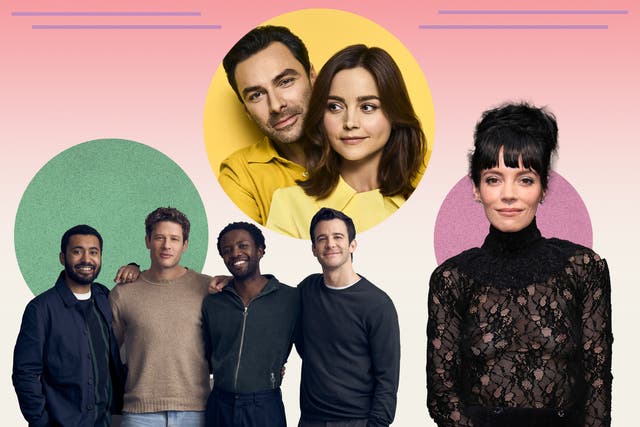 <p>Clockwise from top: Jenna Coleman and Aidan Turner in ‘Lemons Lemons Lemons Lemons Lemons’, Lily Allen, and the cast of ‘A Little Life’ </p>