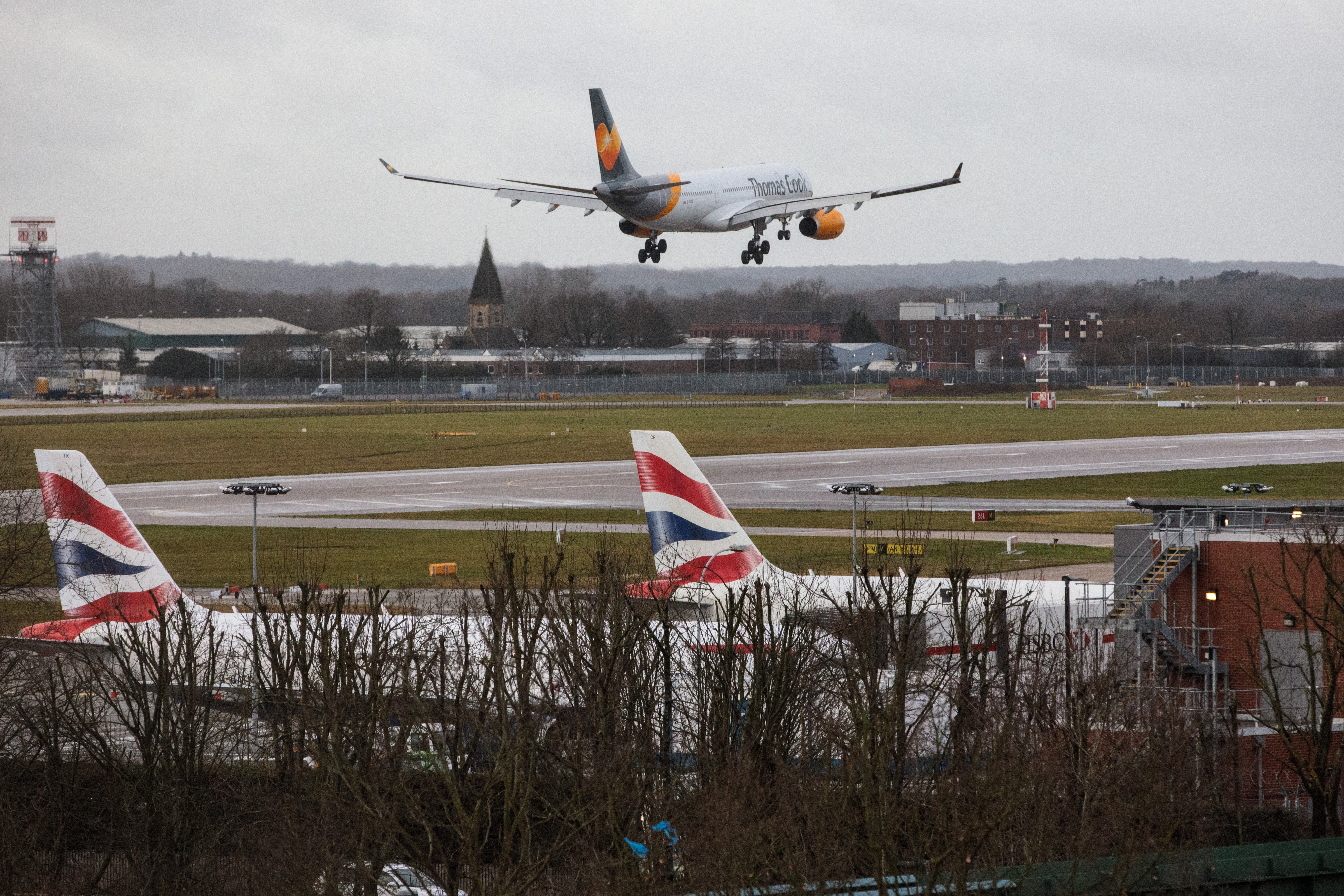 An aircraft comes into land as the runway is reopened at Gatwick Airport (file photo)