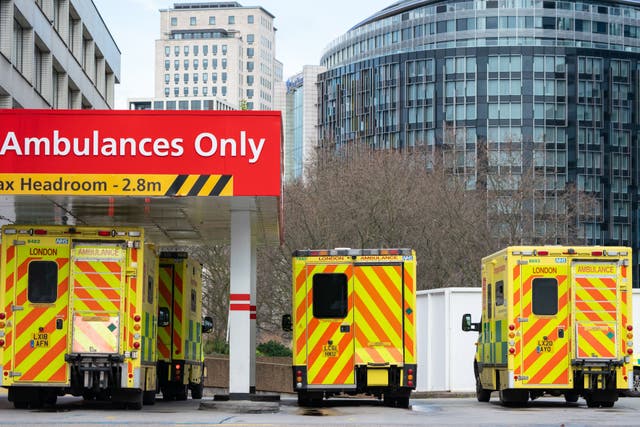 Ambulances outside St Thomas’ Hospital in central London (Dominic Lipinski/PA)