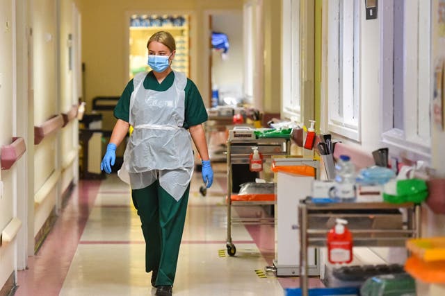 Medical staff on the Covid-19 ward at the Neath Port Talbot Hospital, in Wales (Jacob King/PA)