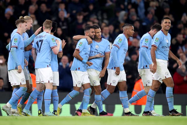 Manchester City booked their place in the Carabao Cup quarter-finals with a pulsating victory over Liverpool (Isaac Parkin/PA)