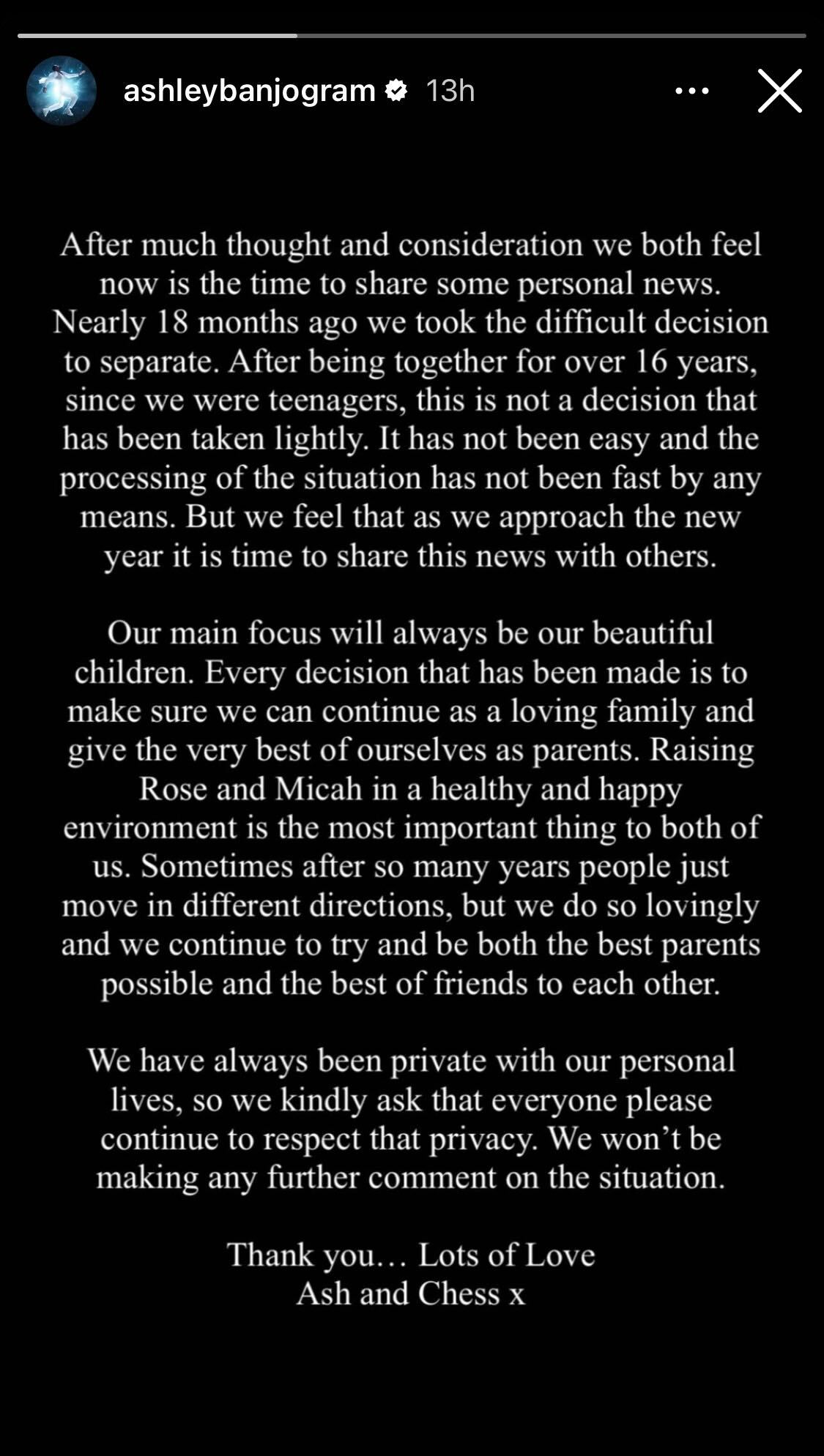The couple’s statement
