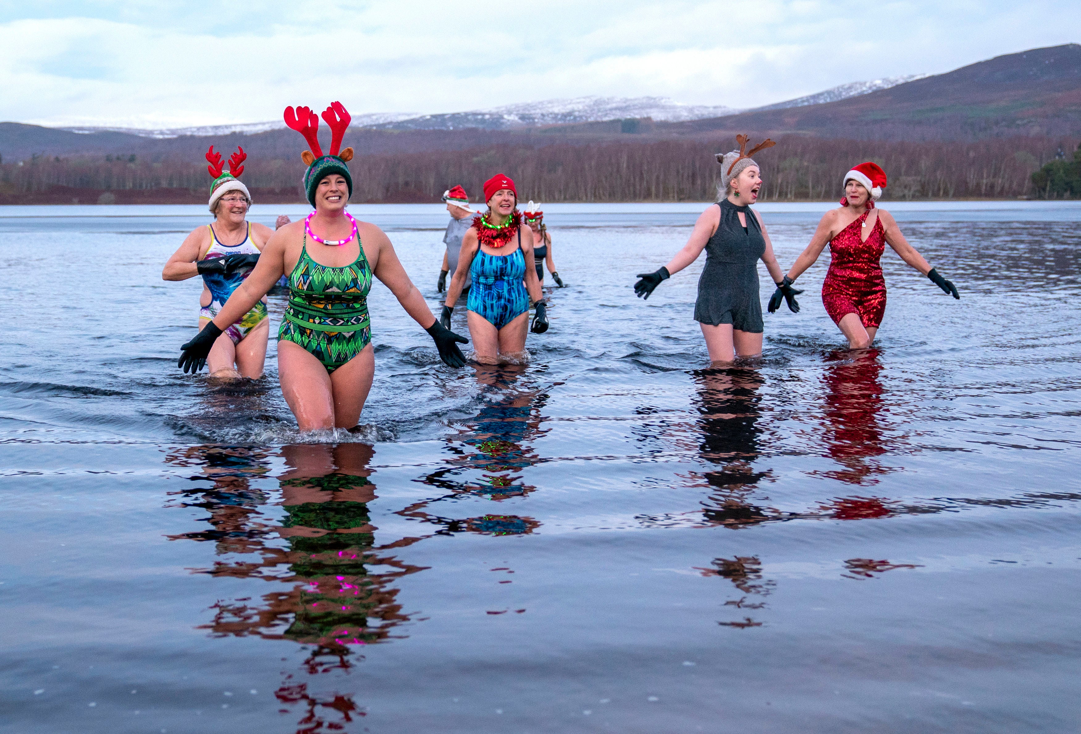 Loch Insh Dippers swim group in the Cairngorms National Park near Aviemore, Scotland on Friday