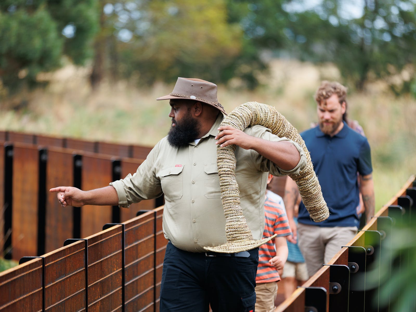 An guide from the Gunditjmara indigenous community at Budj Bim Cultural Landscape, Australia