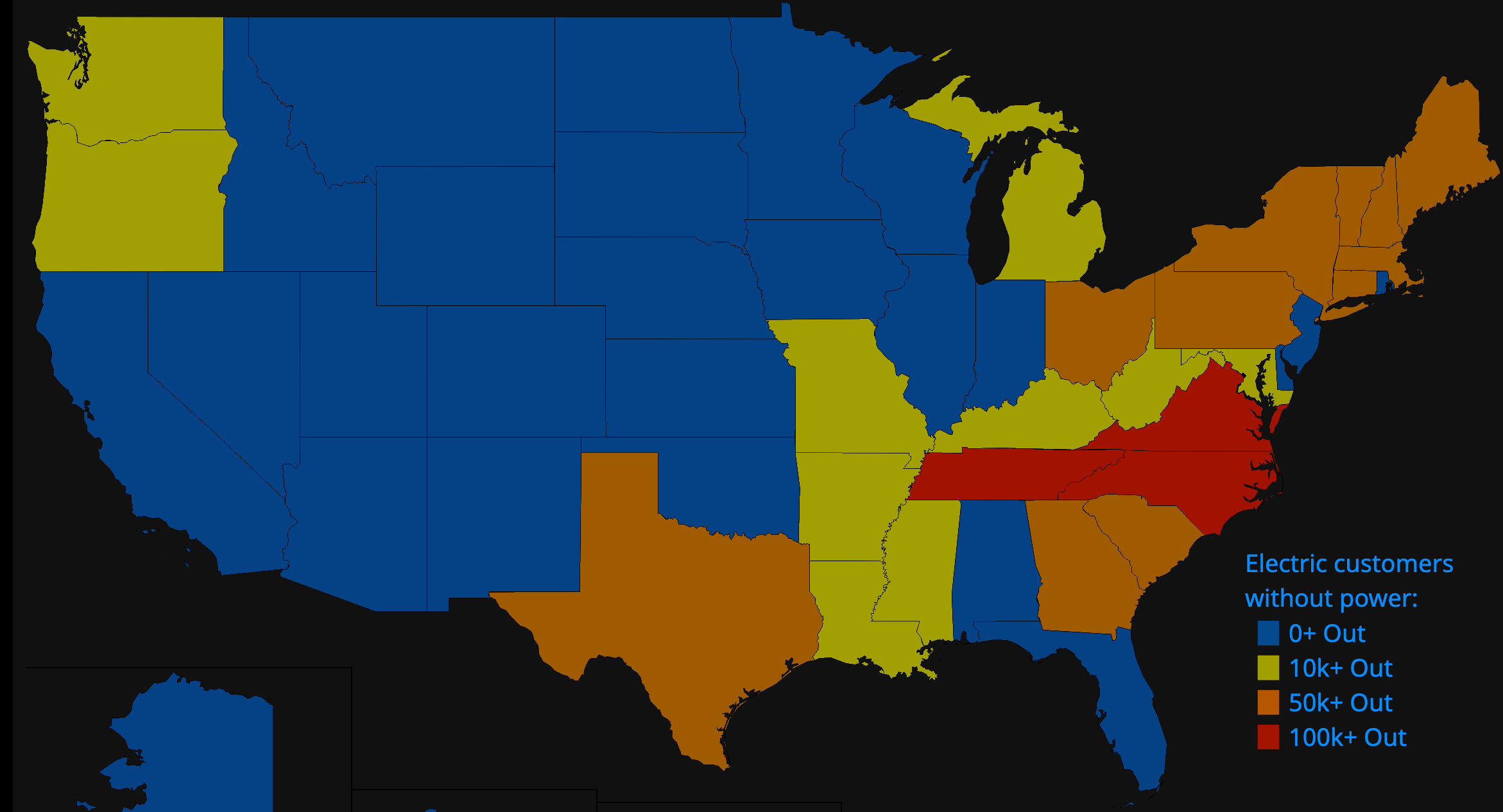 More than 1.18 million customers are without power in states across the country from Texas to Connecticut