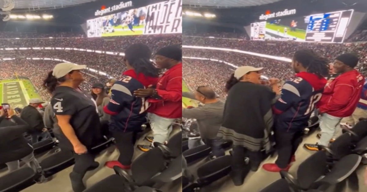 Rowdy Raiders fan goes viral for heckling Patriots supporter at