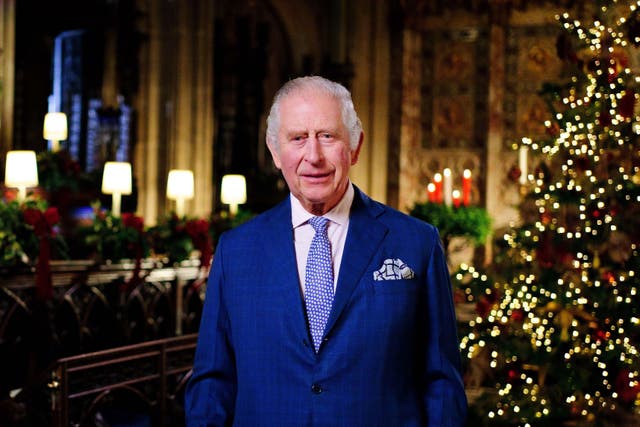 <p>Charles records his first Christmas broadcast in the Quire of St George’s Chapel in Windsor Castle</p>