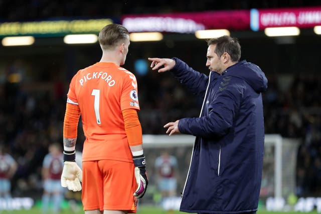 Everton manager Frank Lampard (right) remains confident the club can continue to match England goalkeeper Jordan Pickford’s ambitions (Richard Sellers/PA)