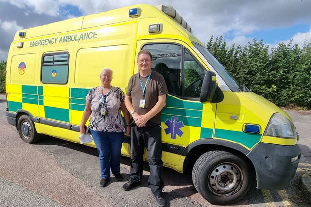 Anne and Dai Morris, who work for the Wales Ambulance Service, have driven vital medical equipment to Ukraine (Welsh Ambulance Service/PA)