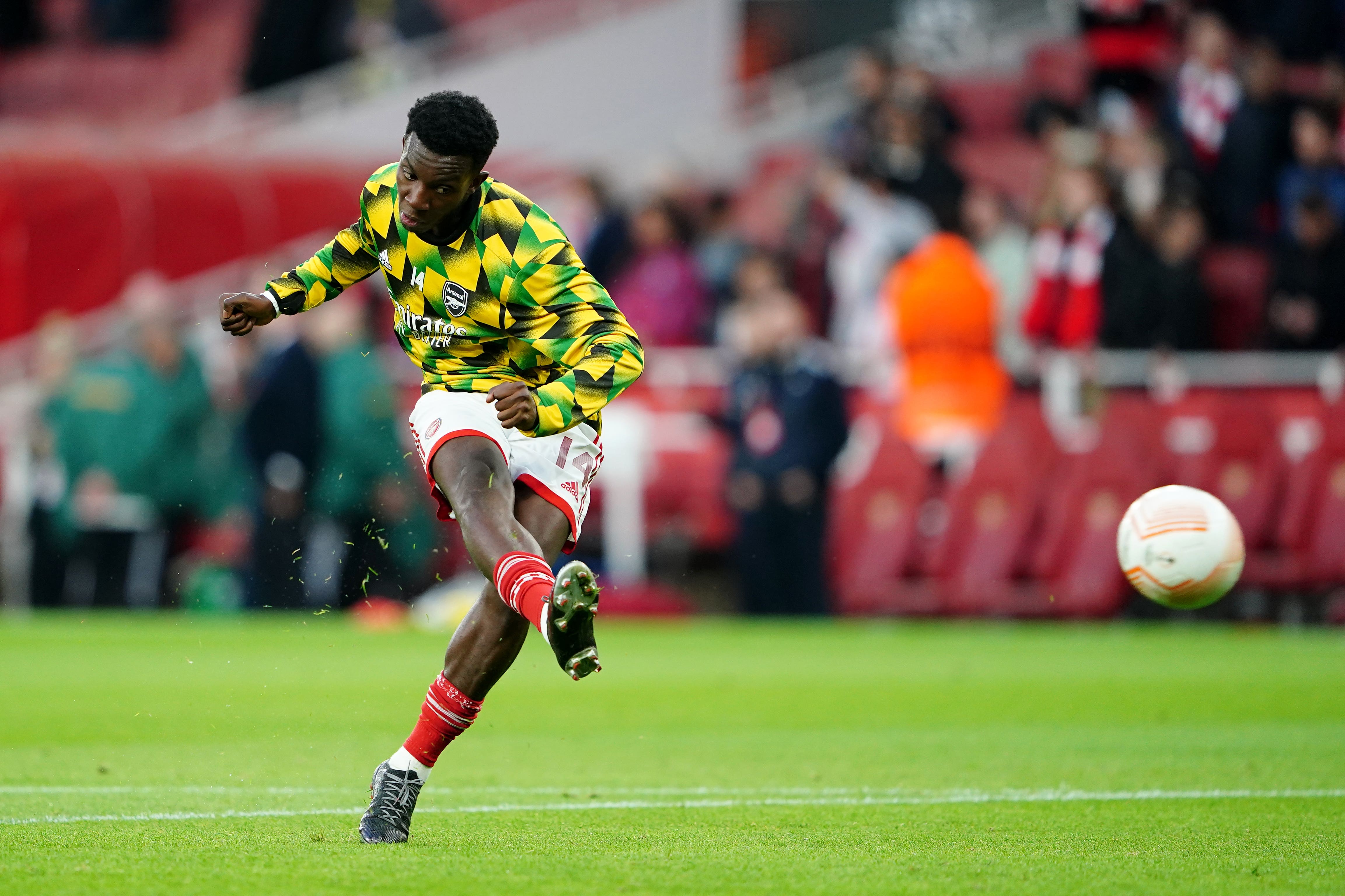 Eddie Nketiah could be given the chance to lead the line for Arsenal in the Boxing Day match with West Ham (Zac Goodwin/PA)