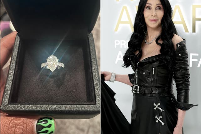 <p>Cher shared a photograph of a large diamond ring on her Twitter account</p>
