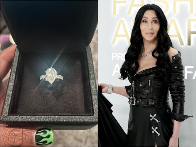 <p>Cher shared a photograph of a large diamond ring on her Twitter account</p>