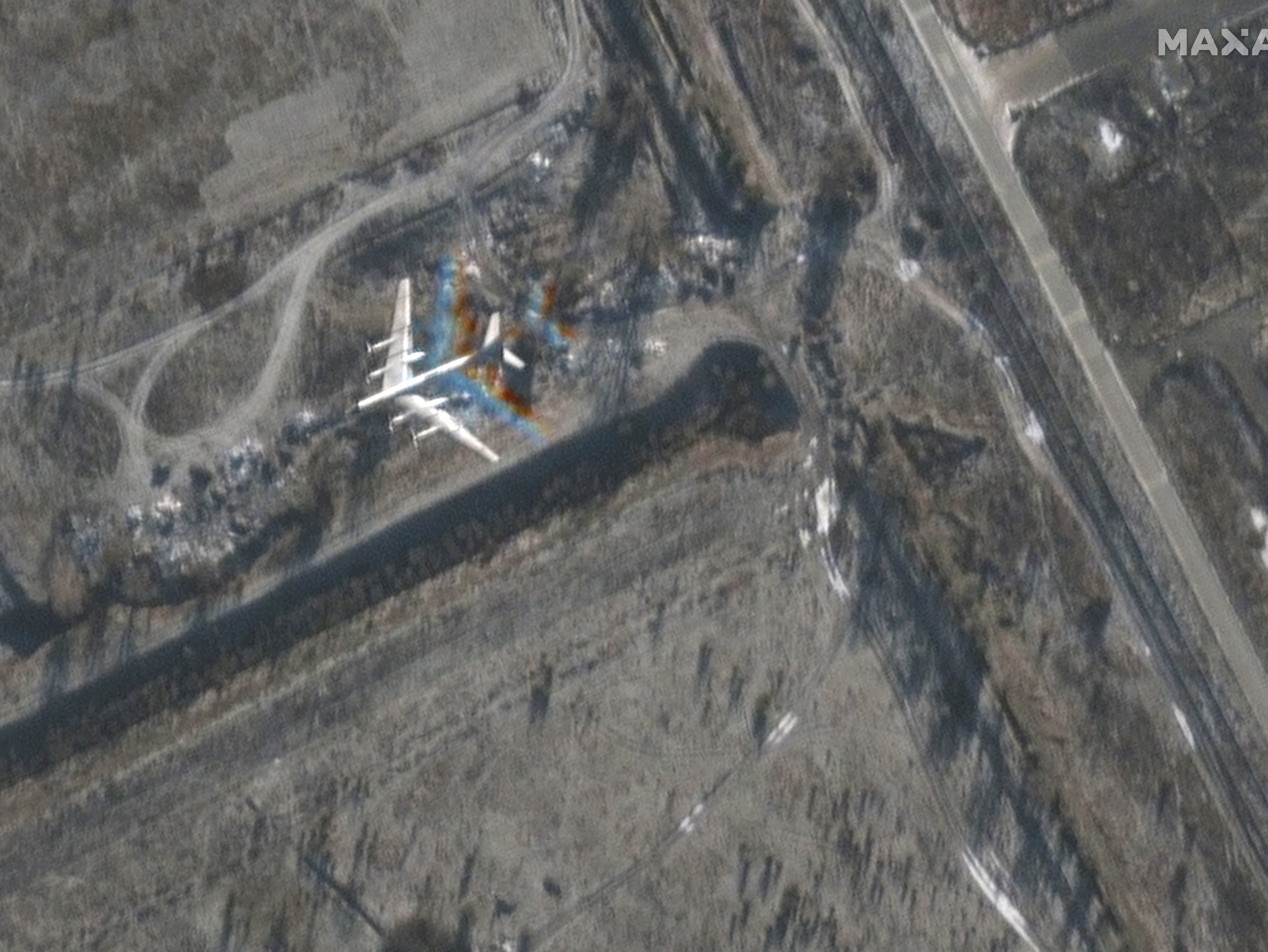 A satellite image shows bomber in flight at northeast of Engels Air Base in Saratov on 3 December