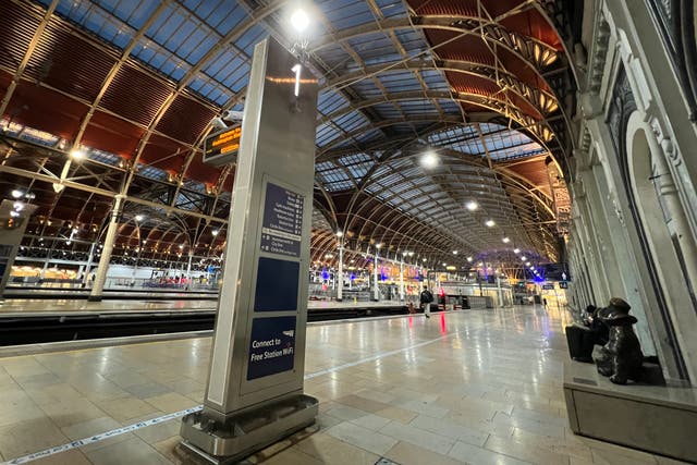 <p>Going nowhere: Platform 1 at Paddington station in London on Boxing Day</p>