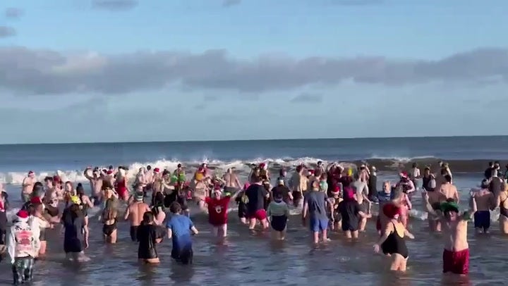 <p>Geordies brave Boxing Day dip in North Sea for volunteer lifeguard annual tradition</p>