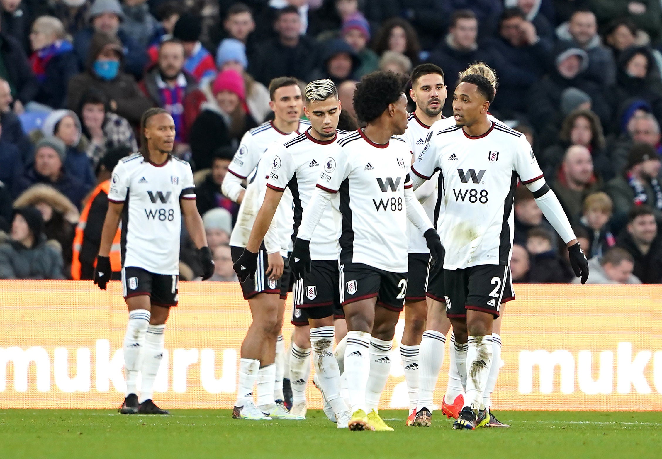 Fulham players after scoring against Crystal Palace