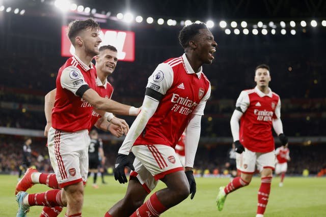 <p>Eddie Nketiah scored Arsenal’s third in his first start for the Gunners this season</p>