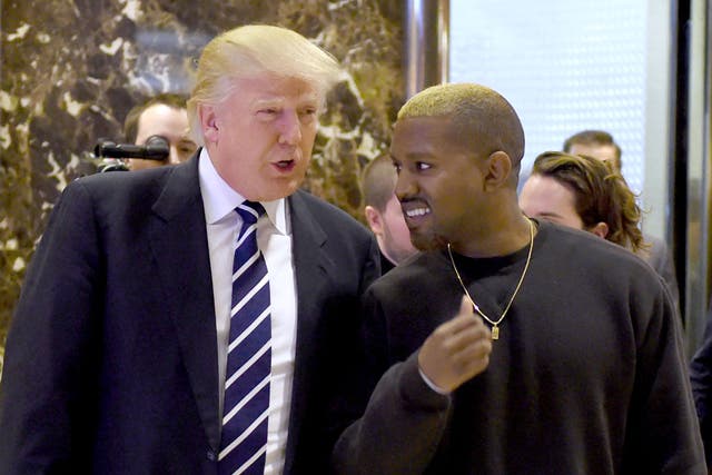 <p>Rapper Kanye West and former president Donald Trump in 2016 </p>