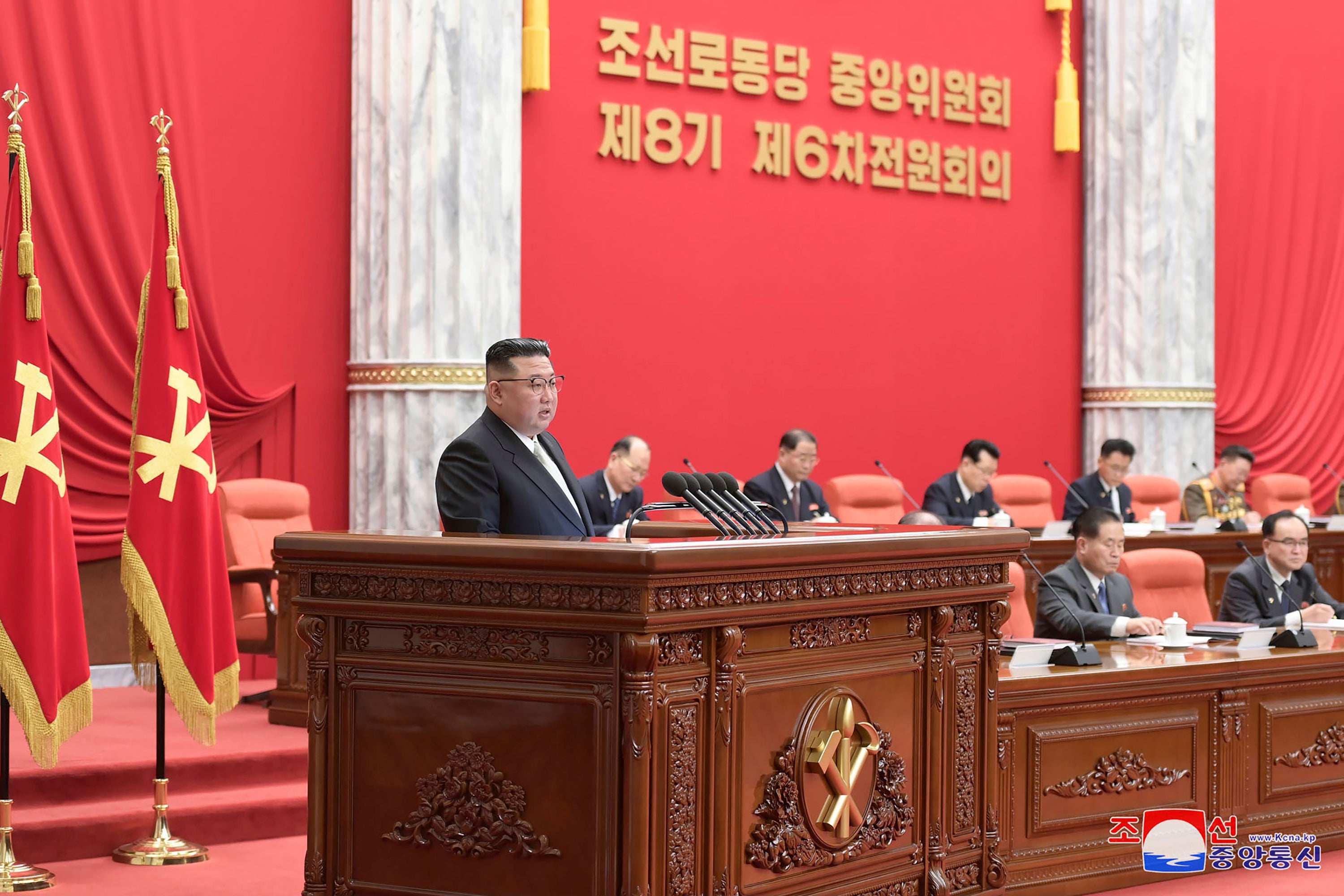 Kim Jong-un at a plenary meeting of the Workers’ Party of Korea in Pyongyang