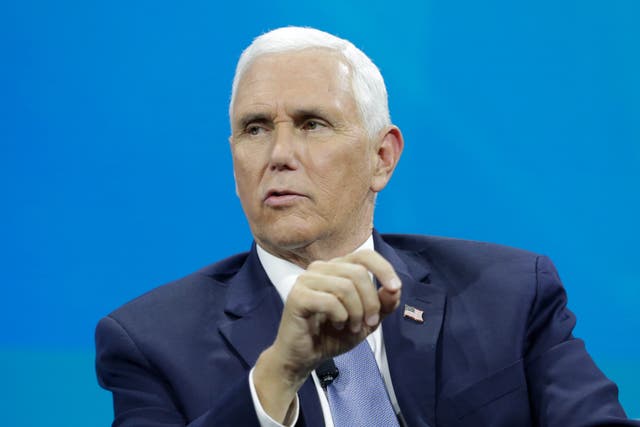 <p>Mike Pence on stage at the 2022 New York Times DealBook on November 30, 2022 in New York City</p>