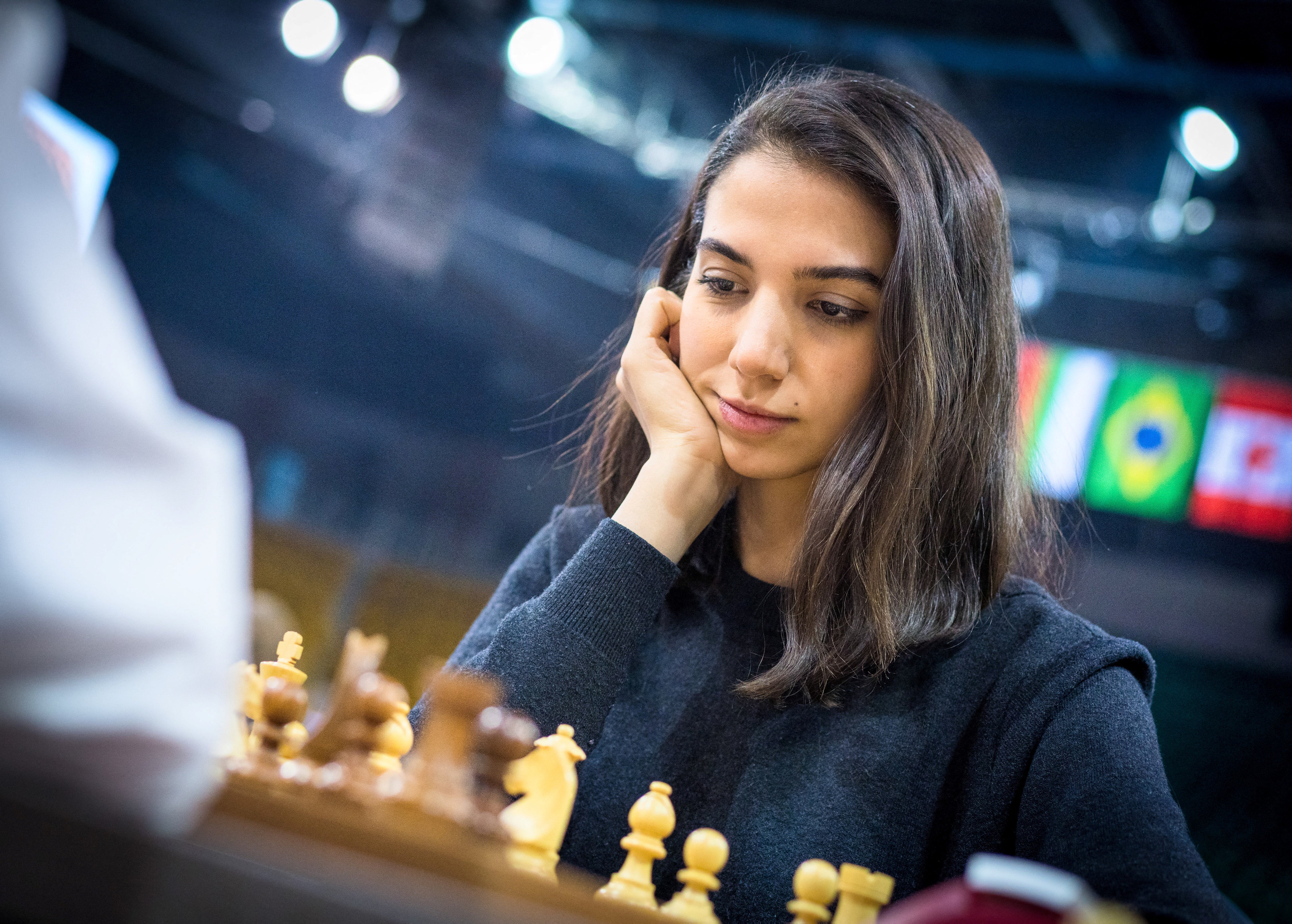 Sara Khadem competes without a hijab in the FIDE World Rapid and Blitz Chess Championships in Almaty, Kazakhstan