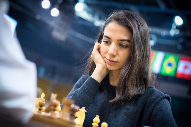 <p>Sara Khadem competes without a hijab in the FIDE World Rapid and Blitz Chess Championships in Almaty, Kazakhstan</p>