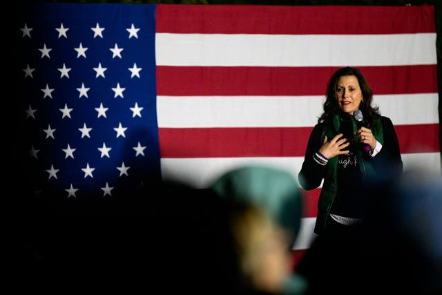 <p>Gretchen Whitmer speaks at a 2022 campaign rally</p>