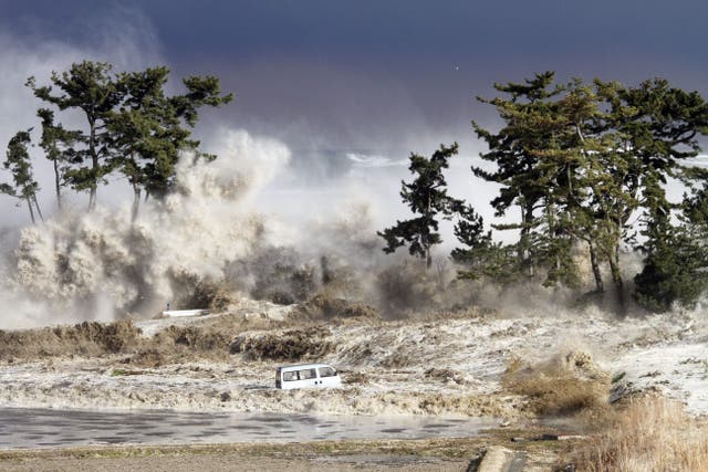 <p>Tsunami waves hitting the coast of Minamisoma in Fukushima prefecture in 2011 </p>