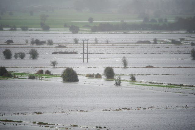 Flooded fields by the River Parrett at Somerset Levels near Bridgwater (Ben Birchall/PA)