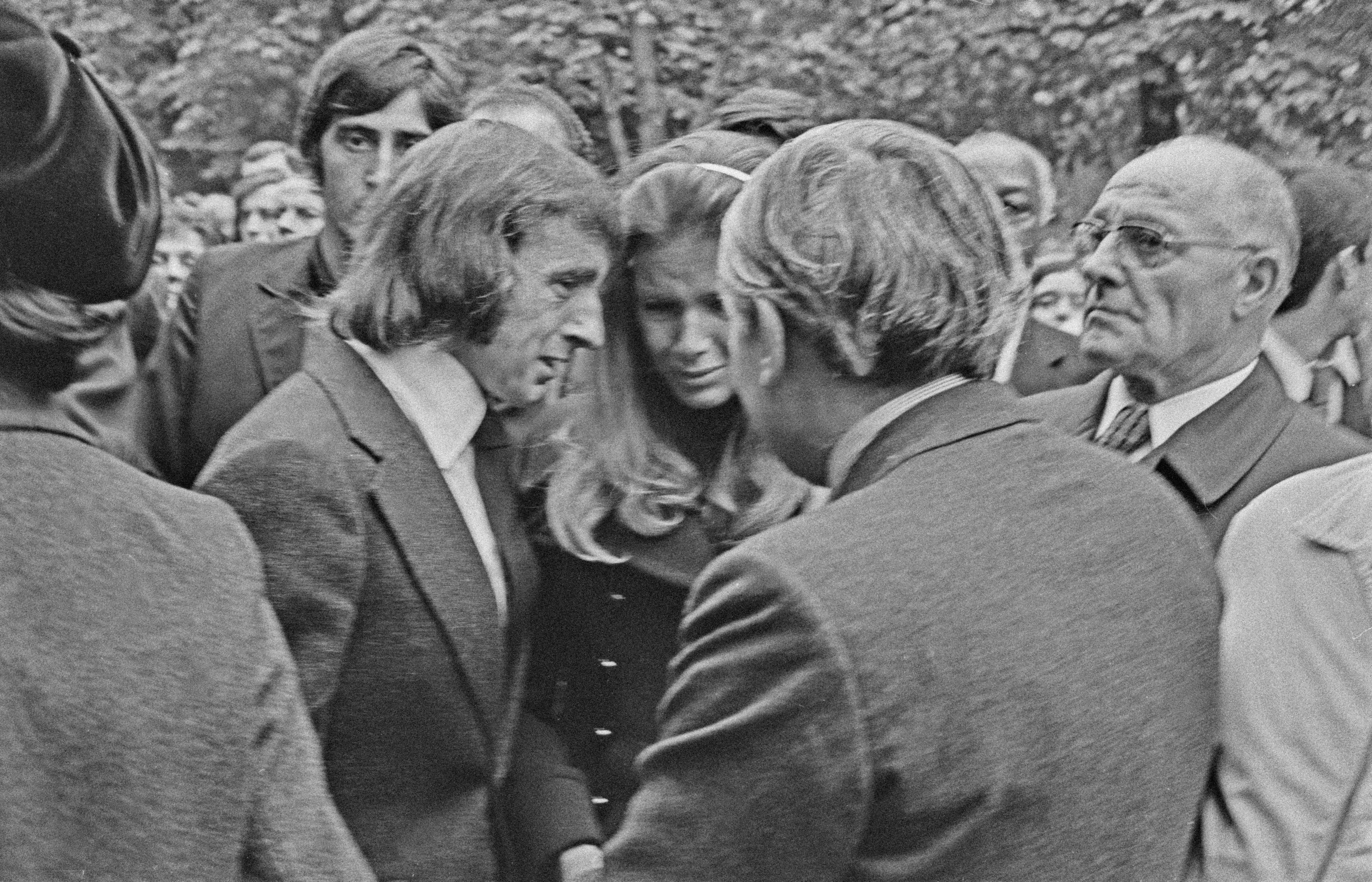 Stewart with his wife, Helen, at Francois Cevert’s funeral in October 1973