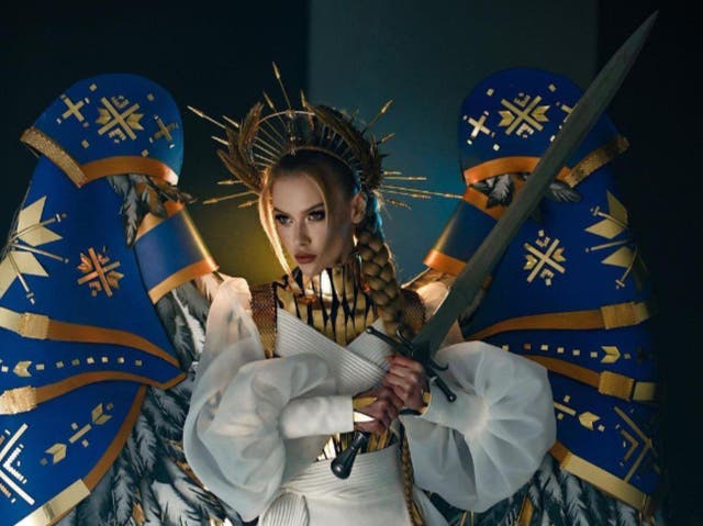 <p>Miss Ukraine said in an Instagram post that the ‘Warrior of Light’ costume symbolises ‘our nation’s fight against darkness’ </p>