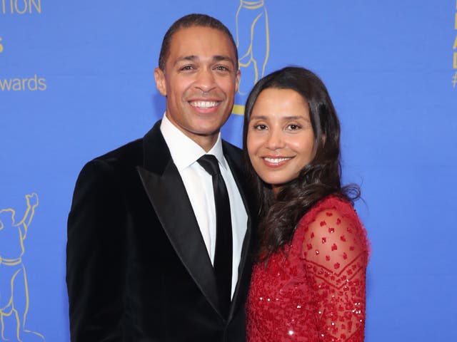 <p>T.J. Holmes and Marilee Holmes attend Jackie Robinson Foundation Robie Awards Dinner at Marriot Marquis</p>