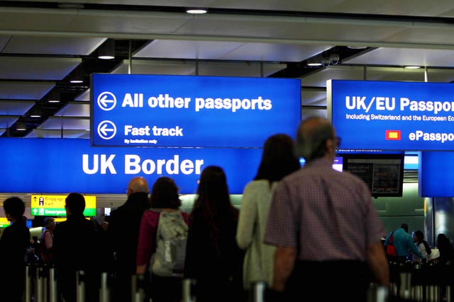 <p>General view of passengers going through UK Border at Terminal 2 of Heathrow Airport.</p>