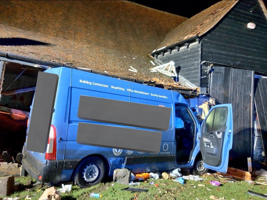 The van crashed into the side of a 15th Century Barn in Great Tey