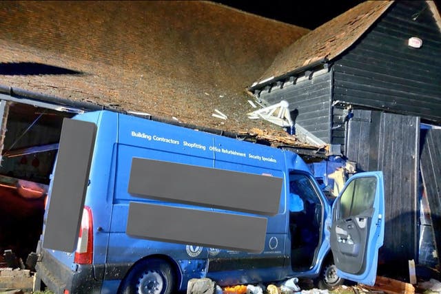 <p>The van crashed into the side of a 15th Century Barn in Great Tey</p>