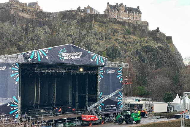 The main stage is being set up in West Princes Street Gardens (Dan Barker/PA)