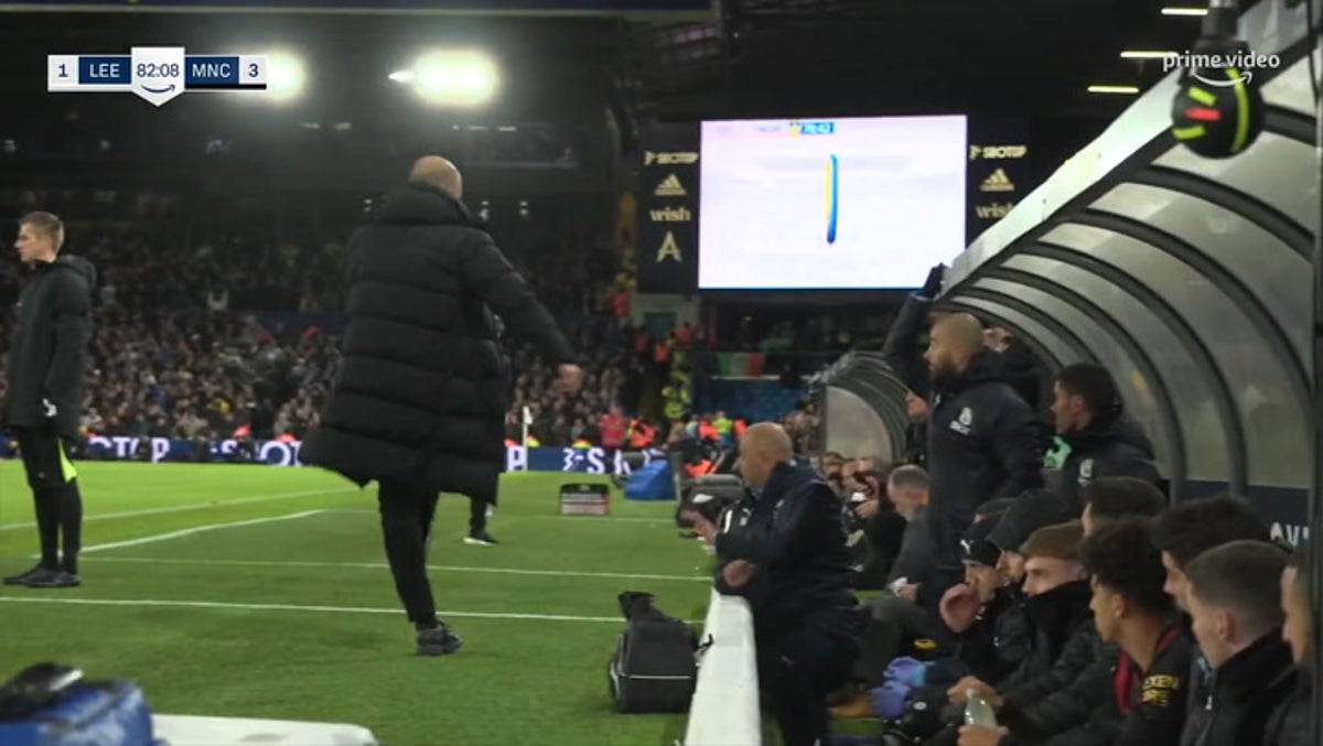 Pep Guardiola boots water bottle at Leeds bench before rushing over to apologise