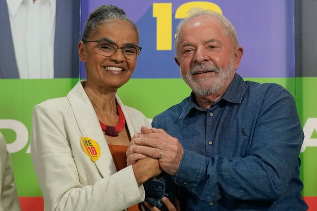 <p>Luiz Inacio Lula da Silva, right, and Marina Silva</p>