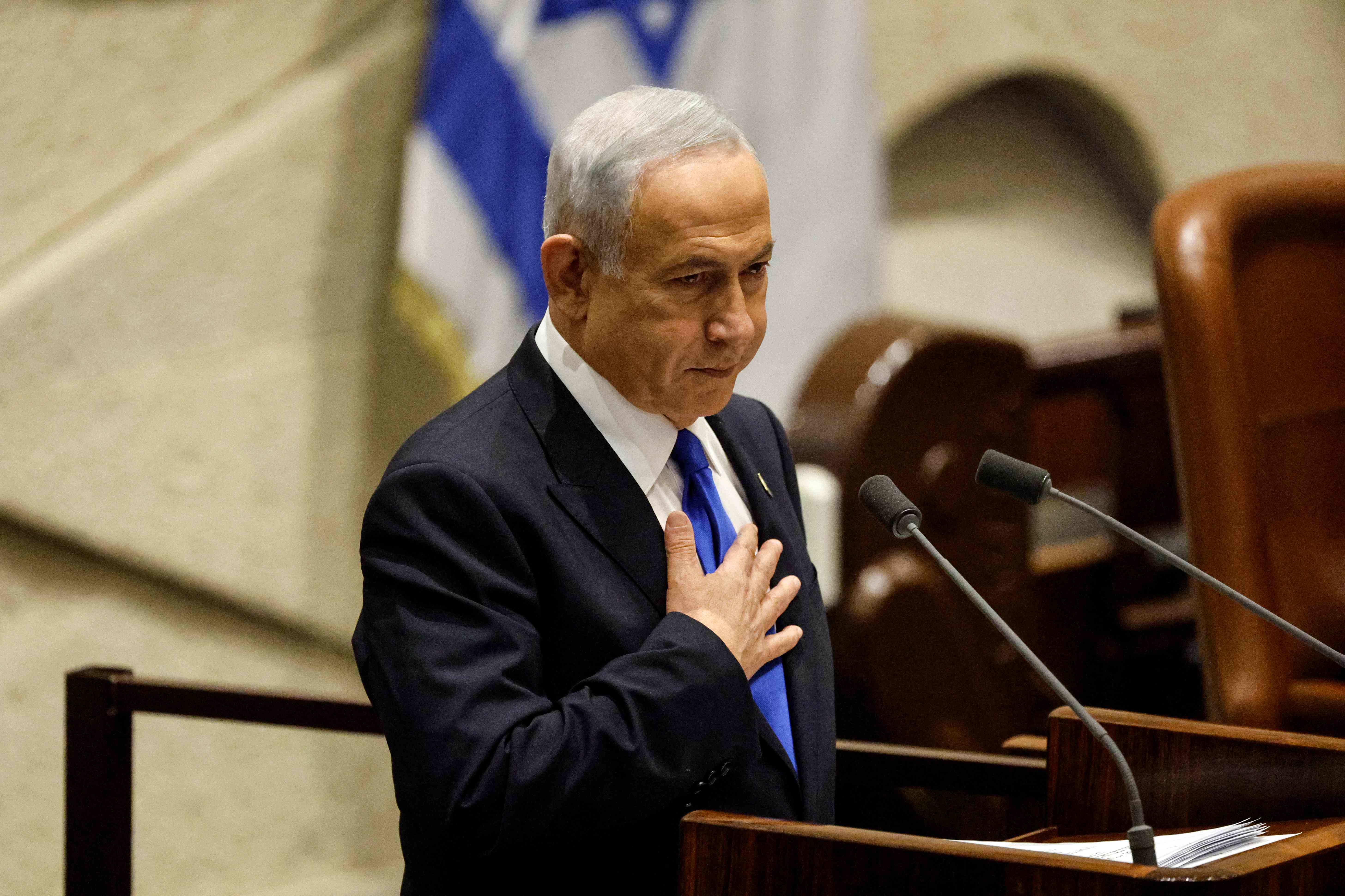 Benjamin Netanyahu presents the new government to parliament at the Knesset